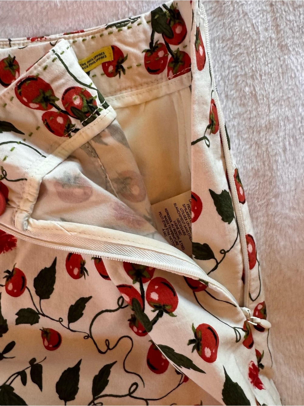 Anthropologie Maeve Red and White Striped Wrap Skirt With Tomato Print Shorts - Picture 10 of 11